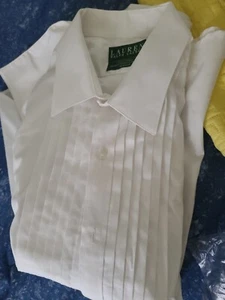 Lauren Ralph WHITE TUXEDO PLEATED FRENCH CUFF SHIRT 17 GREEN LABEL - Picture 1 of 1