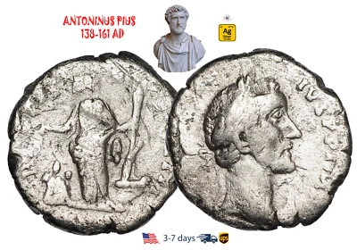 Ancient Roman Empire Coin Silver Denarius ANTONINUS PIUS 138-161 AD #31500 - Image 1 of 3