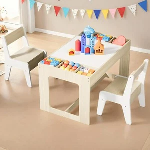 Juego de mesa y 2 sillas para niños Mesa de madera para niños pequeños con espacio de almacenamiento para leer - Imagen 1 de 18