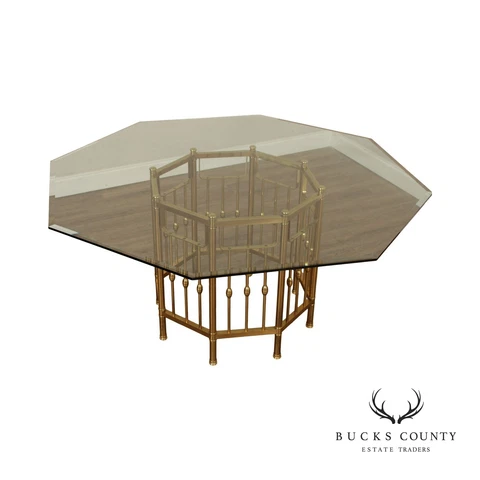 Hollywood Regency Style Octagonal Brass and Glass Top Dining Table Cover