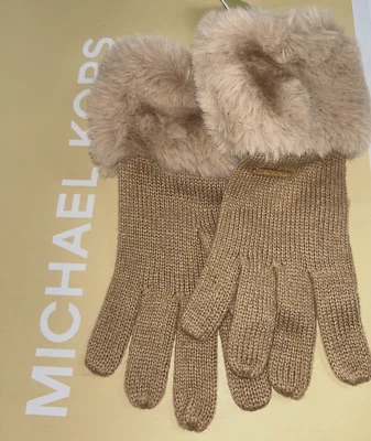 NUEVO MICHAEL KORS Guantes Para Mujer Cadena Camel Tejido Metal Logo Dije Puño de Piel $58  Foto 1 de 4