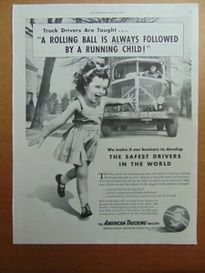 1948 Child Chases Ball American Trucking Safest Drivers Vintage Kunstdruck Anzeige - Bild 1 von 1