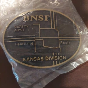 BNSF Safety First Kansas Division Belt Buckle Solid Brass VTG Signed JJJ - Picture 1 of 6