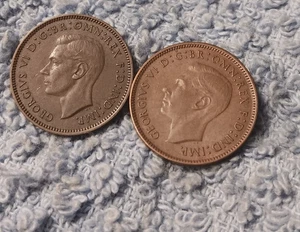 2 Farthings Reino Unido Segunda Guerra Mundial dañados 1940 y 1942 - Imagen 1 de 17