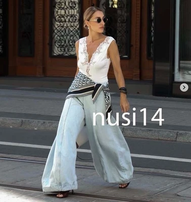 ZARA NEW WOMAN ZW WASHED HIGH-WAISTED BALLOON JEANS PANT LT BLUE 9863/241/406 - Image 1 of 4