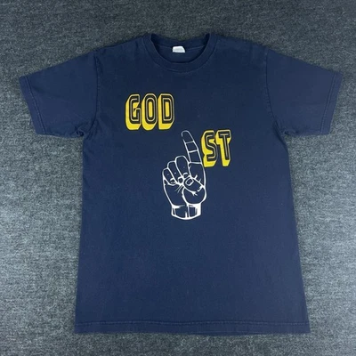 Vintage Jesus Shirt Men’s Navy Blue Medium God 1st Christian Graphic Tee 00s - Image 1 of 4