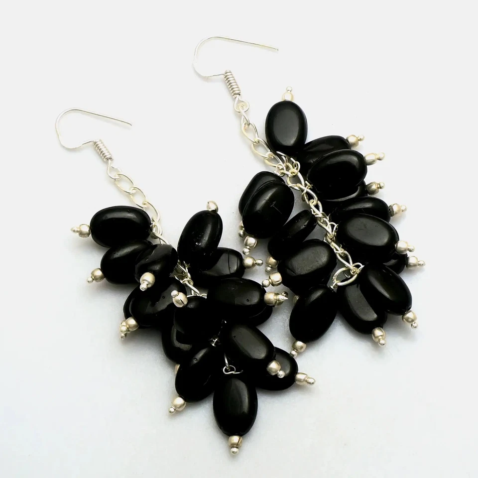 Black Onyx Gemstone Handmade Drop Dangle Earrings Jewelry Gift 1.72" AE-92392 - Image 1 of 1