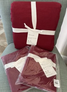 Pottery Barn ~BELGIAN FLAX LINEN~ KING Duvet & 2 Eu Shams ~BERRY RED~ CHRISTMAS - Picture 1 of 7