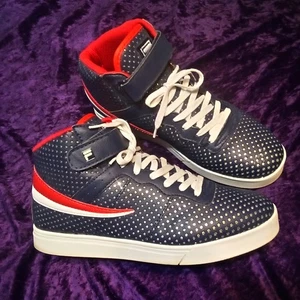 Fila Vulc 13 Metallic Sterne hohe Turnschuhe blau rot weiß Herren Größe 10,5 schön - Bild 1 von 22