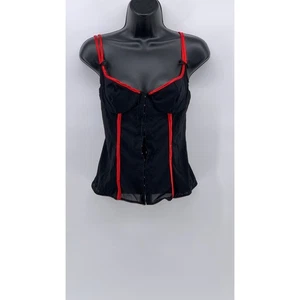 INTIMISSIMI Damen schwarz-rot Netz Doppel Spaghettiträger Haken Korsett Top Gr. M - Bild 1 von 11