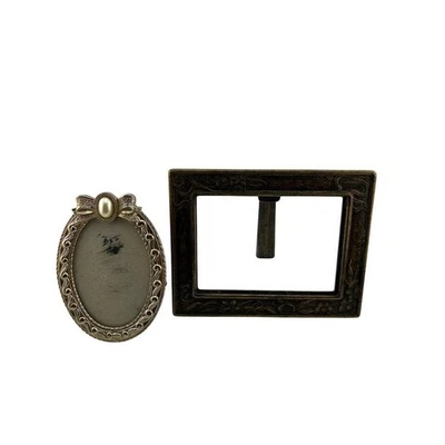 Vintage Metal Picture Frames Set of 2 Floral Antique Gold Oval Square - Image 1 of 4