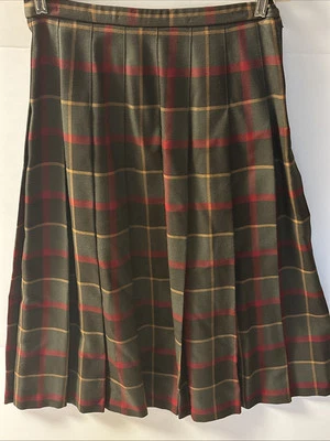 Falda plisada vintage Pendleton 12 multicolor a cuadros 100 % lana virgen verde oscuro Foto 1 de 4