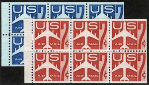 US Sc C51a C60a Carmine Blue 7¢ 1958-60 Booklet Pane of 6 MNH Original Gum - Bild 1 von 1