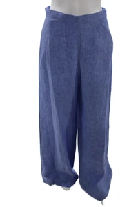 Miguelina Womens Side Zip High Rise Linen Wide Leg Pants Blue Size Medium - Picture 1 of 7