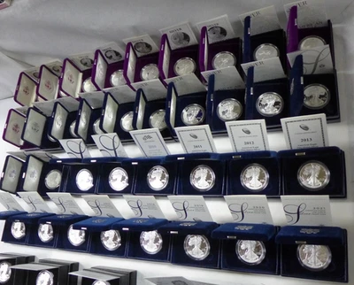 Set Of (39) 1986 to 2024 Proof Silver Eagles w/OGP & COA - Image 1 of 4