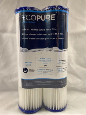 2-Pack EcoPure Universal Fit Pleated Replacement Water Filter EPW2P - Image 1 of 4