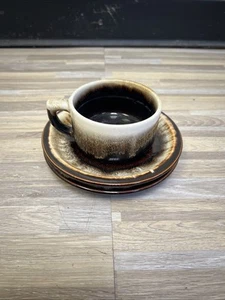 VTG Pfaltzgraff Short Brown Drip Glaze Tea Cups/Coffee Mugs 1xMug & 2xSaucer - Picture 1 of 2