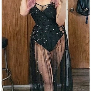 New XL Black Mesh Star Galaxy Dress Rave Swim Coverup Goth Beach Witchy Festival - Picture 1 of 5