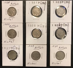 🦬 1920 1921 1923 1924 1925 1926 1927 1928 1929 P 🏕 5c Büffelnickel Lot - Bild 1 von 24
