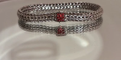 John Hardy Sterling Silver Icon Classic Chain 5mm Bracelet W/Treated Ruby Sz M - Image 1 of 4