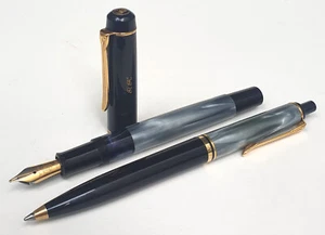 Pelikan Vintage Kolbenfüller M 200 + Kugelschreiber K 200 grau marmoriert TOP - Bild 1 von 4