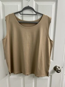 Susan Graver XL Tank Khaki Stretch Round Neck Classic Wardrobe Staple New - Picture 1 of 9