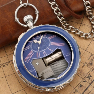 Musical Pocket Watch Melody Music Blue Watches Transparent Glass Play Swan Lake - Image 1 of 4