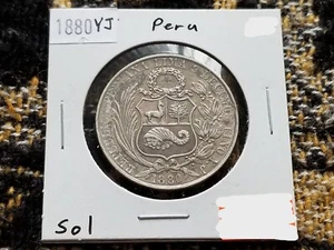 Peru 1 Sol 1880 Silver Circulated - Picture 1 of 2