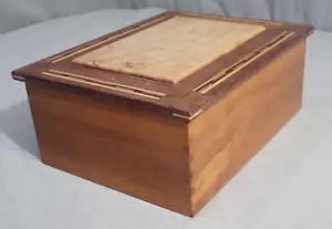 Handcrafted Inlaid Mixed Hardwood Wooden Trinket Jewelry Box Finger Joint Corner - Picture 1 of 7