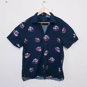 Perry Ellis Hawaiian Shirt Mens XL Black Floral Cotton Blend Button Up - Picture 1 of 7