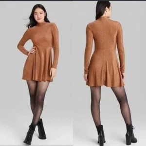 Wild Fable Dress Mini Sparkly Stretch Mock Neck Party New Years Long Sleeve M - Picture 1 of 7