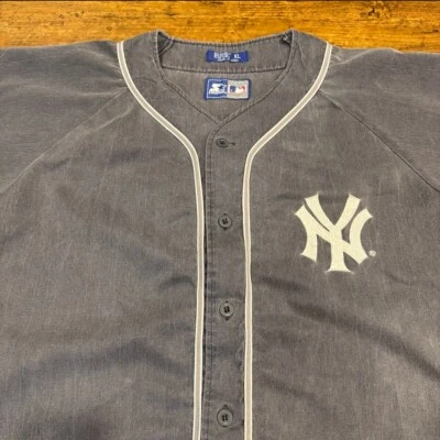 Camiseta deportiva de béisbol vintage Starter New York Yankees gris desvanecido lavado logotipo grande para hombre XL Foto 1 de 4