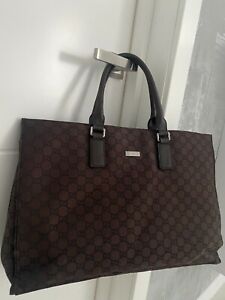 Gucci GG Monogram Briefcase Business Nylon Laptop Bag Brown Handbag Tote 190630 
