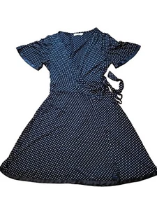 Jaloux Size M Black White Polka Dot Rayon Wrap Dress - Picture 1 of 5