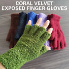1Pair Half Finger Fingerless Gloves Men's And Women's Winter Warm Solid Color s