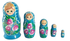Matryoshka Russian Dolls Nesting Doll Hand Painted Floral Print Wooden Set 5 - Picture 1 of 11