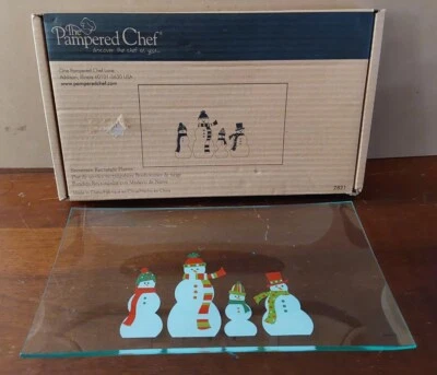 Plato para servir muñeco de nieve de vidrio rectangular de chef mimado #2821 caja original 14x8 Foto 1 de 3