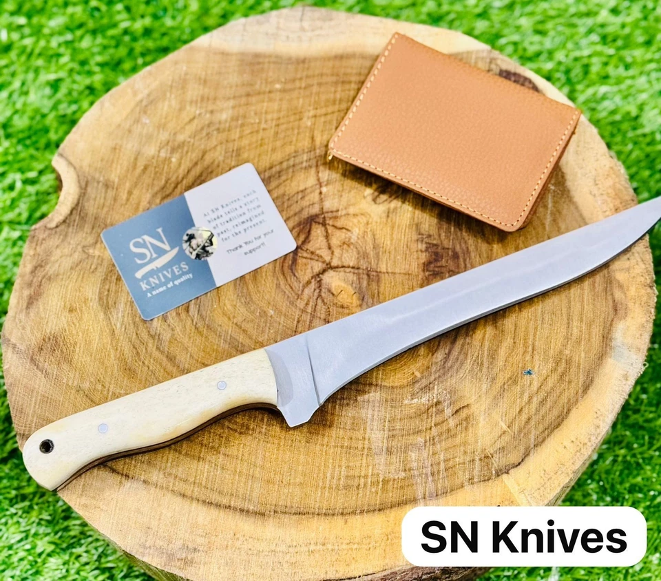 CUSTOM HANDMADE D2 TOOL STEEL HUNTING FILLET KNIFE CAMPING KNIFE W/SHEATH - Image 1 of 4