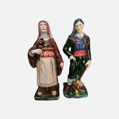 Cantagalli Mayólica Italiana Cerámica Cerámica Pareja Estatuillas Esculturas 13.5" Foto 1 de 4