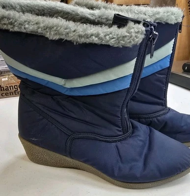 Bota Luna De Colección Nieve Para Mujer 7 Azul Gris Imitación Piel Forrada Cierre de Cremallera Foto 1 de 4