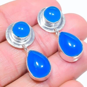 Chalcedony Gemstone Handmade 925 Sterling Silver Jewelry Stud Earring Sz 1.10 - Picture 1 of 1