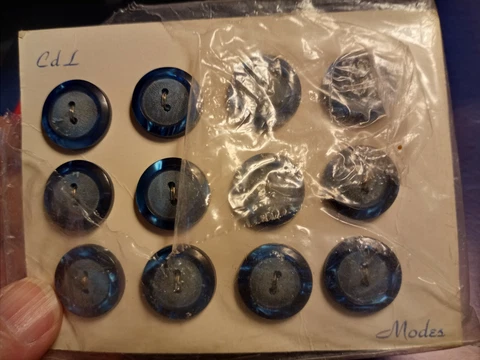 Nice 1/2" Vintage Blue marble like Buttons. 12 Blue Celluloid Card New/Old stock Cover
