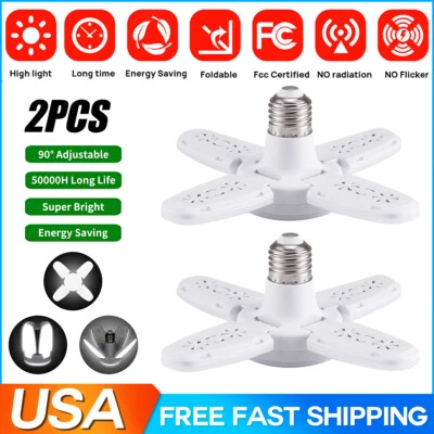 2-PACK E27 LED Garage Light Bulb Deformable Ceiling Fixture Lights Workshop Lamp - Image 1 of 4