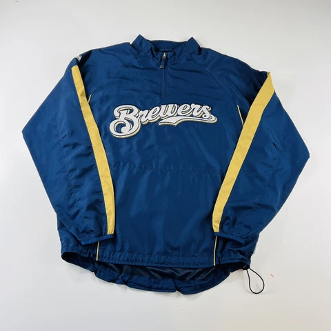 Majestic Milwaukee Brewers Cool base Windbreaker Jacket Blue Men’s Size Large Cover