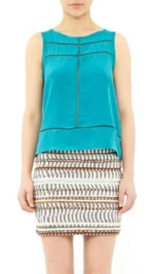 Minifalda Nicole Miller Algodón Bordado Cuentas Blanco Azul Estampado Ikat 2/4 Foto 1 de 4