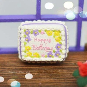 Discontinued 1:12 Dollhouse Miniature Floral Happy Birthday Sheet Cake BD K2305 - Picture 1 of 3