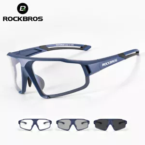 ROCKBROS Cycling Photochromic Sunglasses UV400 Unisex Clear Safety Glasses Blue - Picture 1 of 8