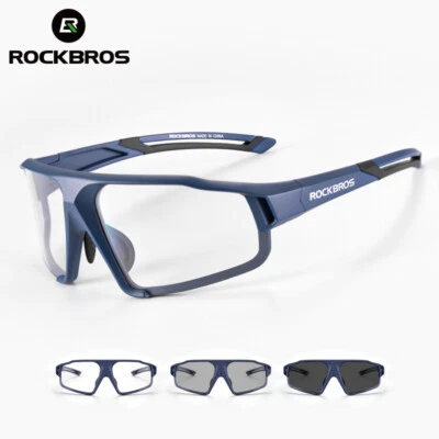 ROCKBROS Cycling Photochromic Sunglasses UV400 Unisex Clear Safety Glasses Blue