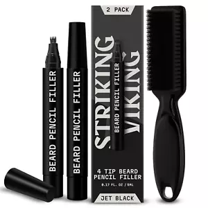 2 Pack Beard Pencil Filler for Men with 4 Tips (Jet Black) - Fill, Shape & Defin - Picture 1 of 12