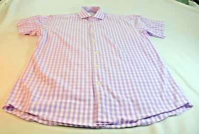 Camisa Isaac Mizrahi Hombres Abotonada Talla 16 1/2 34/35 Púrpura Blanco Cuadros Algodón  Foto 1 de 4